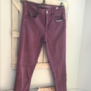 American Eagle Women Hi-Rise Jeggings pants Classic soft Denim Size 6 Burgundy